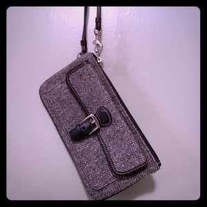 Coach Gray Wool Tweed Herringbone Wristlet